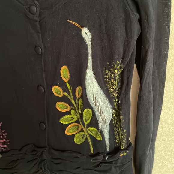 Anthropologie Leifsdottir Hand Painted Crane Bird Cardigan S - Picture 5 of 9